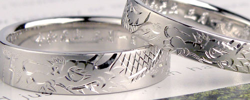 輪彫り龍の彫刻手作り結婚指輪