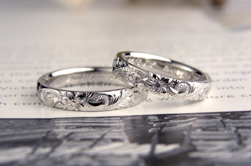 ハワイアン彫刻の手作り結婚指輪